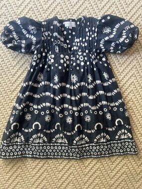 Hunter Bell Navy & White Printed Puff Sleeve Dress Girls 6